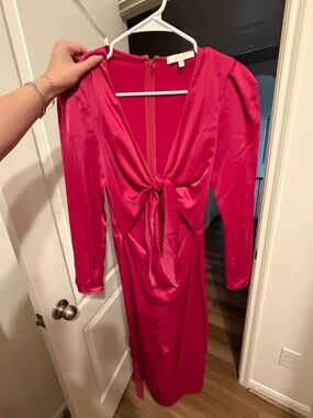 Wayf Fuchsia Tie-Front Midi Dress